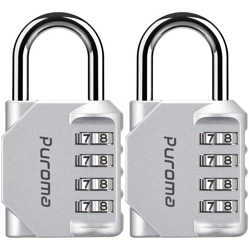 Puroma 2 Pack Combination Lock for Locker 4 Digit Outdoor Waterproof Padlock for School, Gym, Sports, Fence, Toolbox, Gate, Case, Outdoor, Hasp Storage, Cabinets (Silver) - Image 1